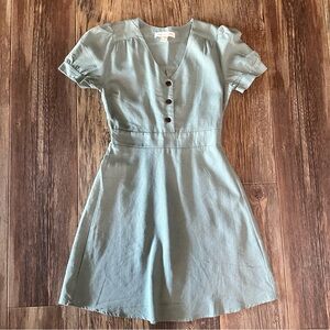 Monteau Los Angeles linen blend sage green women's XS dress v-neck elastic waist